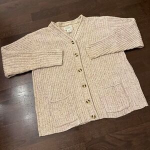 Y2K Vintage St. John's Bay Ribbed Knit Cardigan Sweater | Beige Heather | Medium